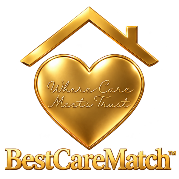 BestCareMatch™ gold heart and roof emblem. Where Care Meets Trust.