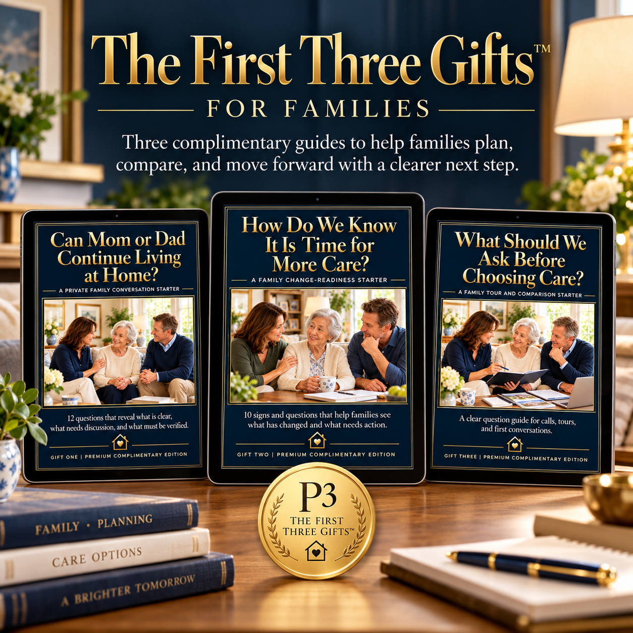 The First Three Gifts™ for Families: approved square image showing three family planning guides